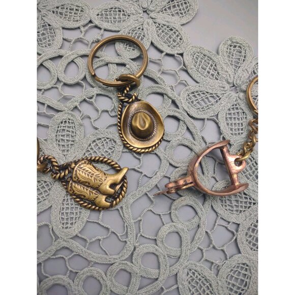 Vintage Lot of 3 Metal Western Cowboy Hat Lasso Boot Stirrup Spur Keychains - Picture 4 of 13